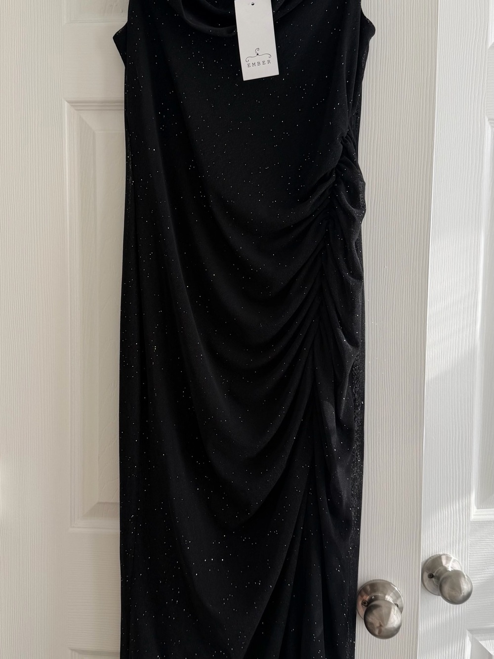 Ember Black Sparkle Ruched Evening Dress